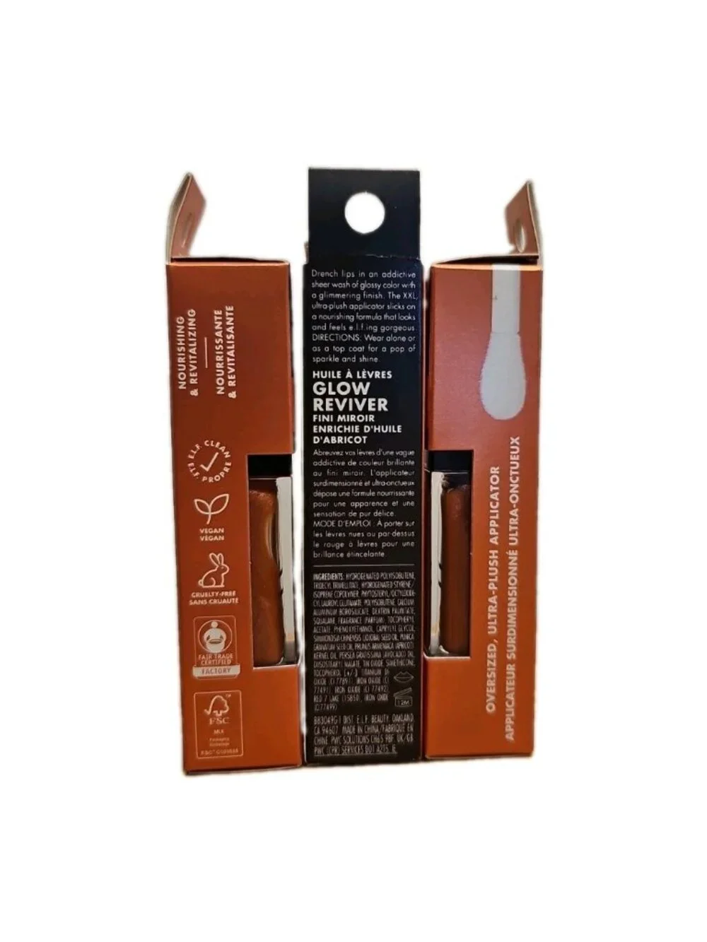 3X ELF Glow Reviver, Apricot,  Lip Oil Glimmer Finish Super Neutral 83049